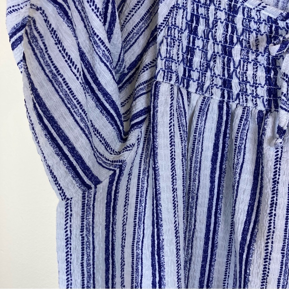SHOL Los Angeles Blue White Stripe Smocked Peasant Top 3X - Picture 7 of 13
